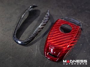 Alfa Romeo Giulia Key Fob Cover - Carbon Fiber - Red Candy Main / Black Accents Alfa Romeo Giulia Key Fob Cover - Carbon Fiber - Red Candy Main / Black Accents